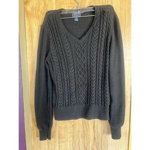 Chaps Ralph Lauren Women's V-Neck Sweater Cable Knit Red 100% Cotton L Pullover